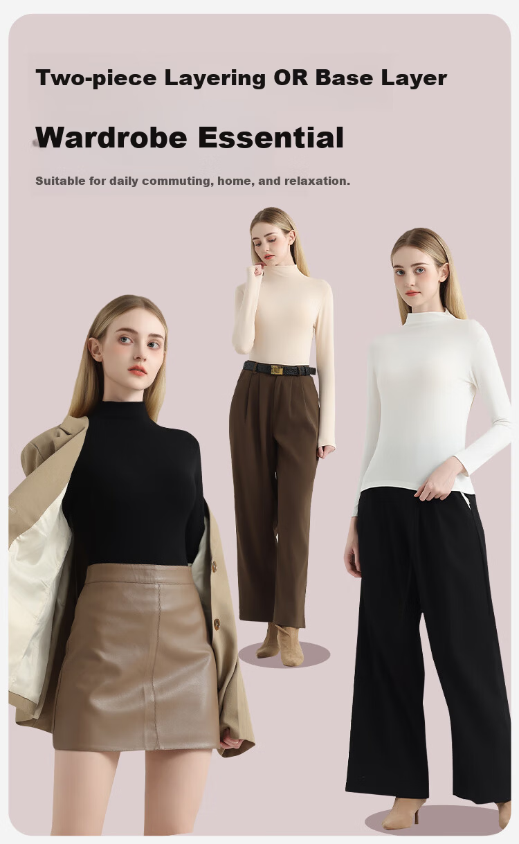 Miiow Modal Women's Slim Fit Semi-High Neck Stretchy Long Sleeve Base Layer Top Nude Feel 4