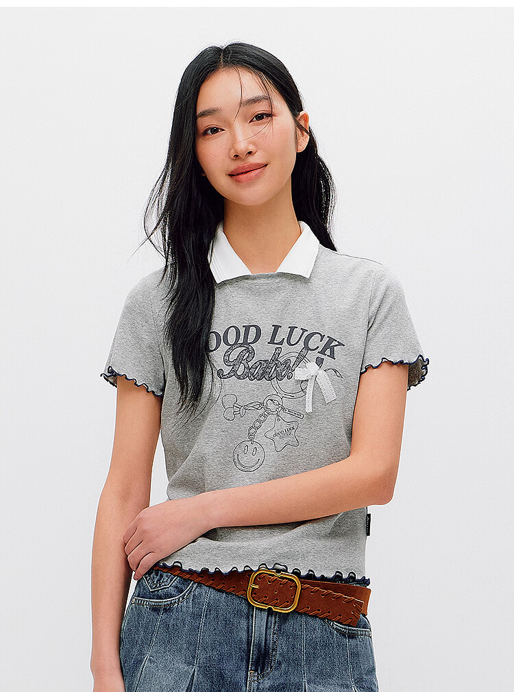 Semir Mall Edition | emoji™ Collaboration Series Women's Short Sleeve T-Shirt with Ruffled Edges 2026 Top 101326100059 18