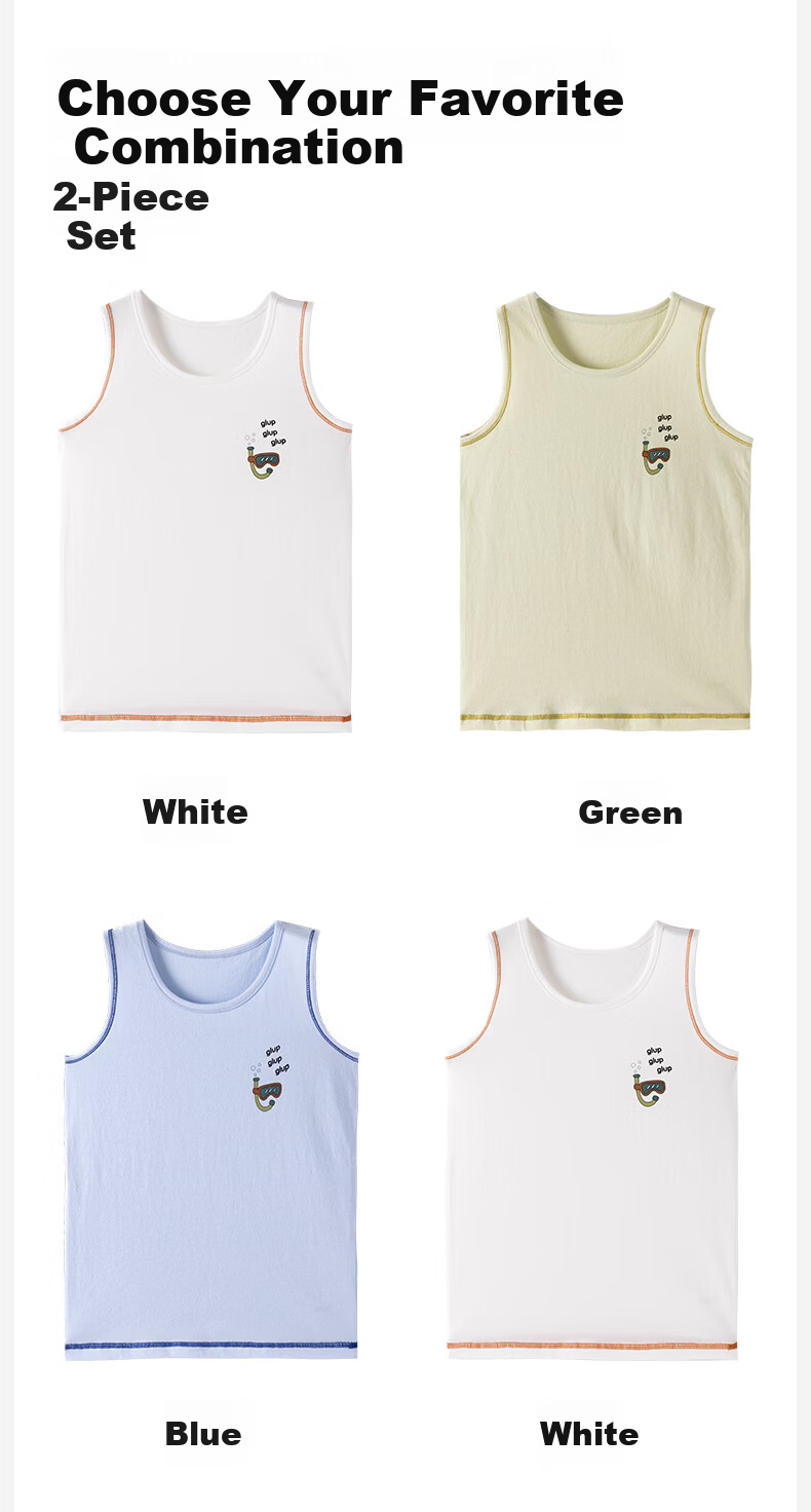 Dingguagua Boys' Cotton Breathable Vest 2-Pack Sleeveless Undershirts Belly Protection Spring Autumn White+Blue 160 10