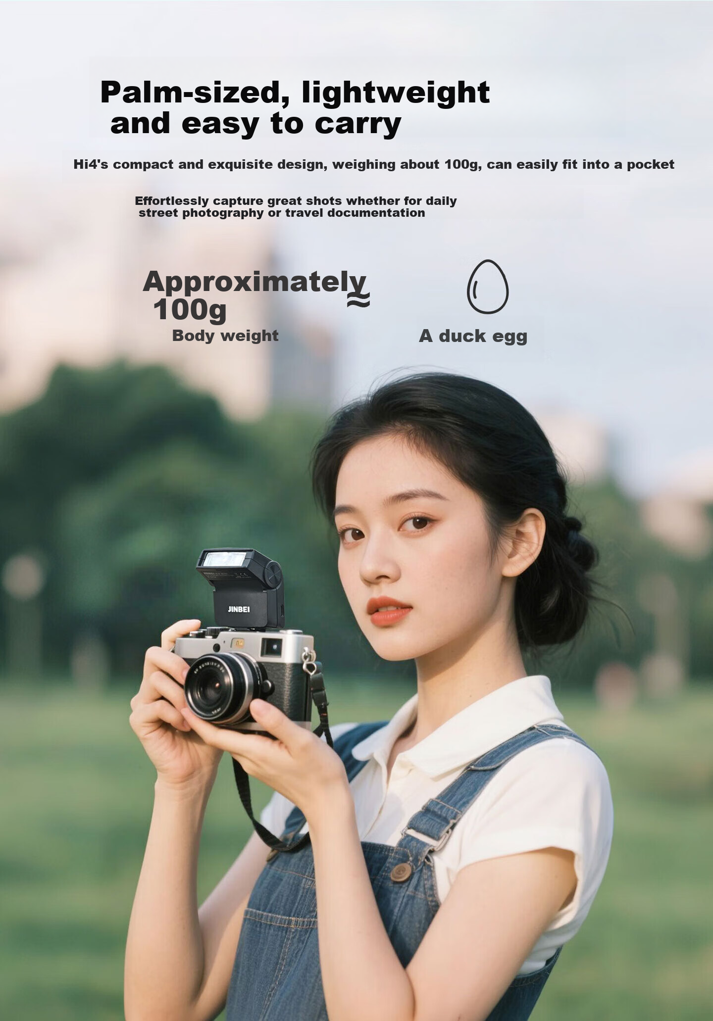 JINBEI HI-4MINI Mini Flash for DSLR And Mirrorless Cameras, Hot Shoe Mount, Portable External Fill Flash, Selfie Light, Compact Universal Photography Light, Lithium Battery Powered 3