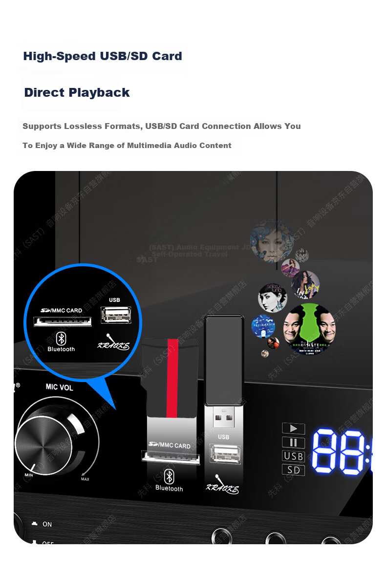SAST Professional Pure Amplifier, High-End Hifi Stage Wedding Home Performance KTV Dual-Channel High-Power Audio Amplifier MV-400Axs 8