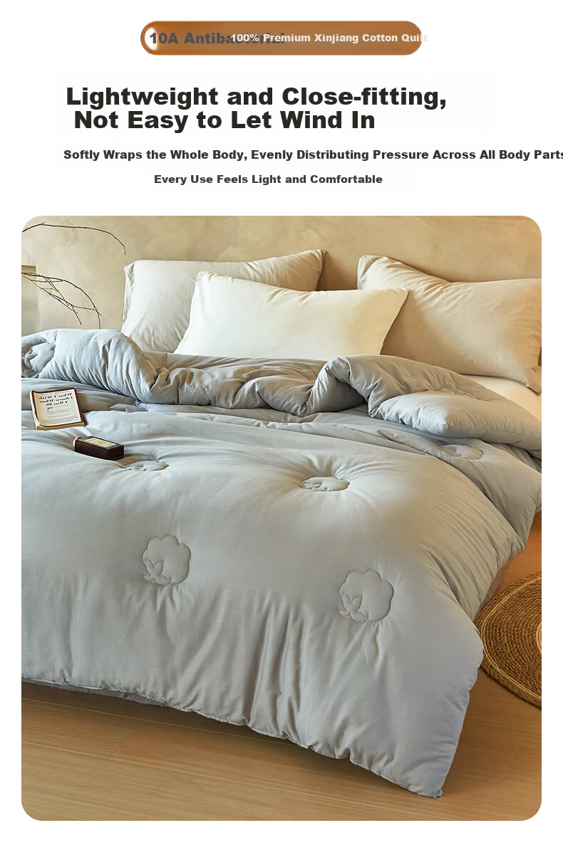 Grace 10A Antibacterial 100% Xinjiang Cotton Quilt Double Home Use Four Seasons Cotton Quilt Core Autumn Winter Quilt 150*200cm 6 Jin 8