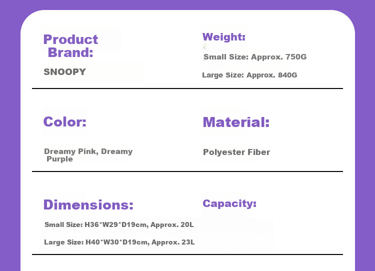 SNOOPY Children's Backpack for Grades 1-4 Girls Integrated Dreamy Cartoon Student Ergonomic Lightweight School Bag Purple 9