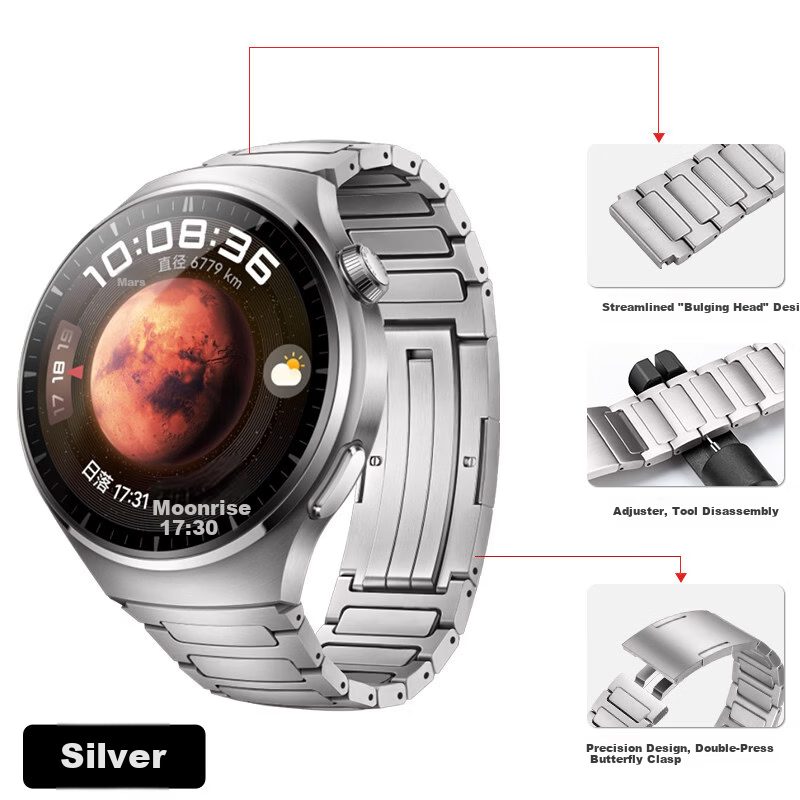 Watchbond Compatible Huawei Watch4 Pro Mars Pure Titanium Full Metal Strap for Watch5/GT6 Pro/5 Pro/Buds2/1 Men's Business Alloy Strap