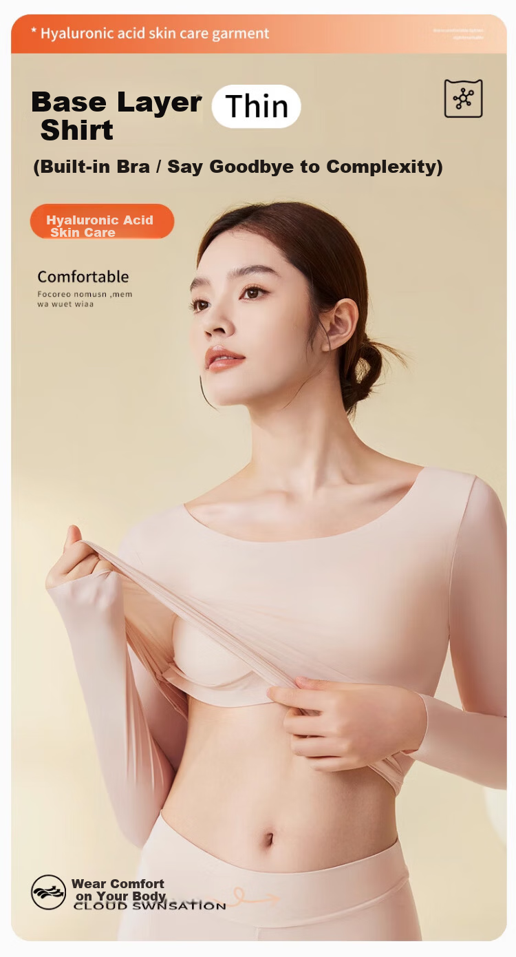 Langsha Women's Thermal Underwear Autumn Winter 10A Antibacterial Skin Care Base Layer with Chest Pad Light Skin L 1
