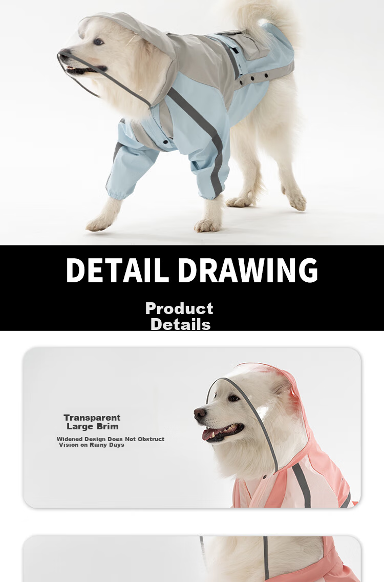 Qinfiman Dog Raincoat Large Dog Waterproof Hooded Rain Jacket for Golden Retriever Samoyed Alaskan Frost Blue 4XL 13