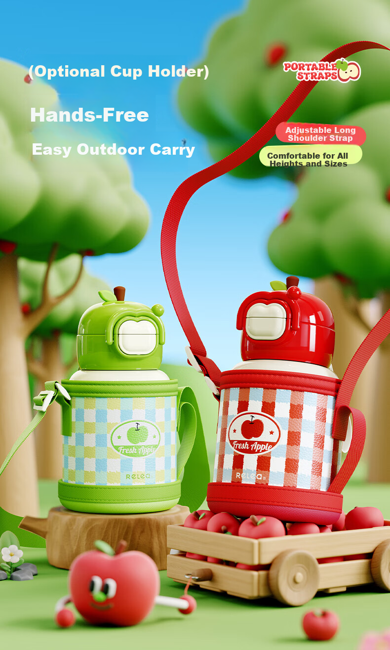 RELEA Kids Insulated Water Bottle Large Capacity 316L Stainless Steel Straw Cup Baby Sippy Cup Birthday Gift 10
