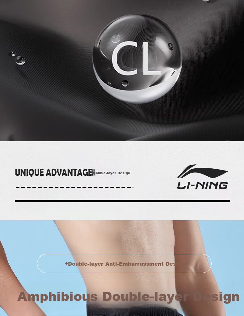 LI-NING Men's Swim Trunks Anti-Embarrassment Boxer Briefs Double-Layer Comfortable High Elasticity Beach Holiday Shorts 331 Black L 9