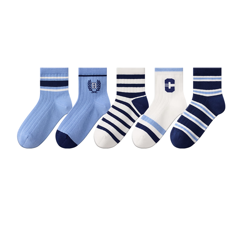JD Jingzao Boys' Mid-Calf Striped Cotton Socks for Children Ages 5-9, School Season, Large Kids 18-20CM