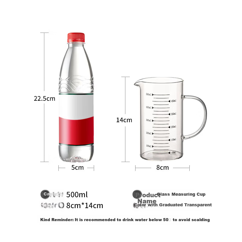 LINGCHEN 500ml High Borosilicate Glass Measuring Cup with Scale Food Grade Heat Resistant Kitchen Water Cup