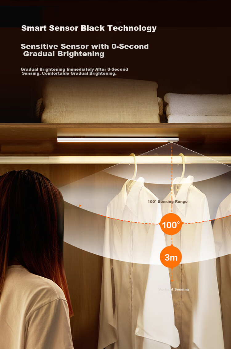 BULL Human Body Sensor Cabinet Light Wardrobe Light MC-A003B-ES Magnetic Bedroom Bedside Night Light 80CM 4000K 3