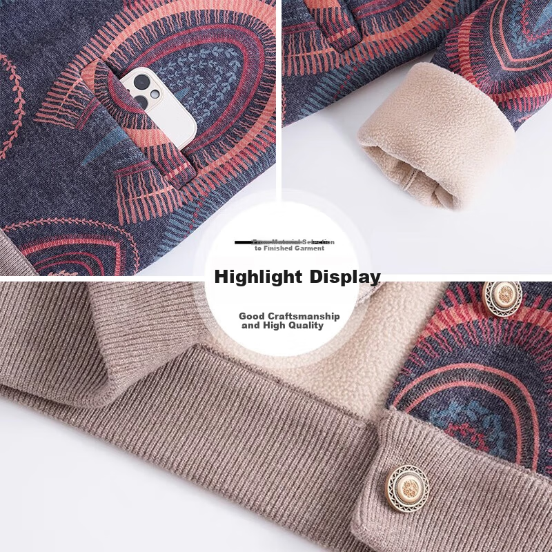Fengxiao Mama Winter Jacket 2025 New Middle-aged Women's Knitted Top Elderly Autumn Winter Fleece Cardigan Sweater