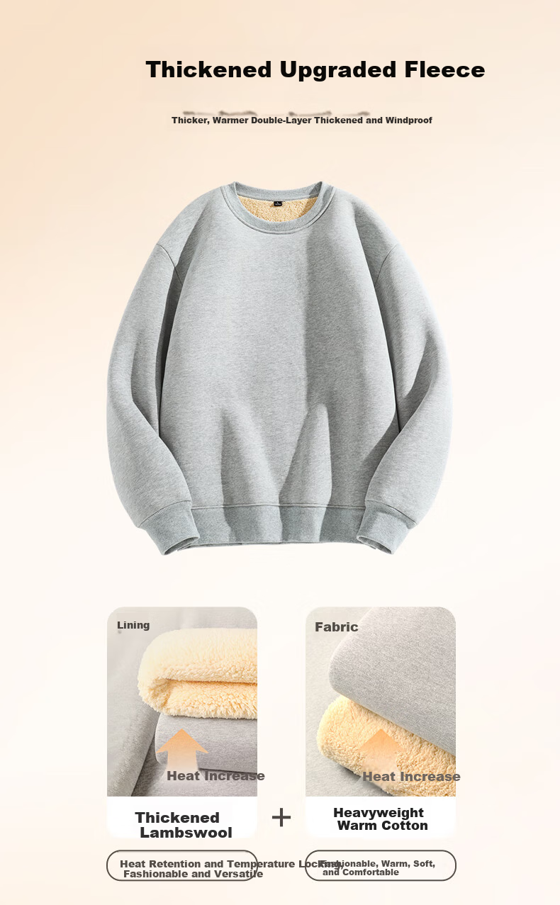 JEANSWEST LIFE Men's Thickened Fleece Winter Sweater Chinese Style Inner Wear Round Neck Heavy Lamb Wool Warm Jacket 8