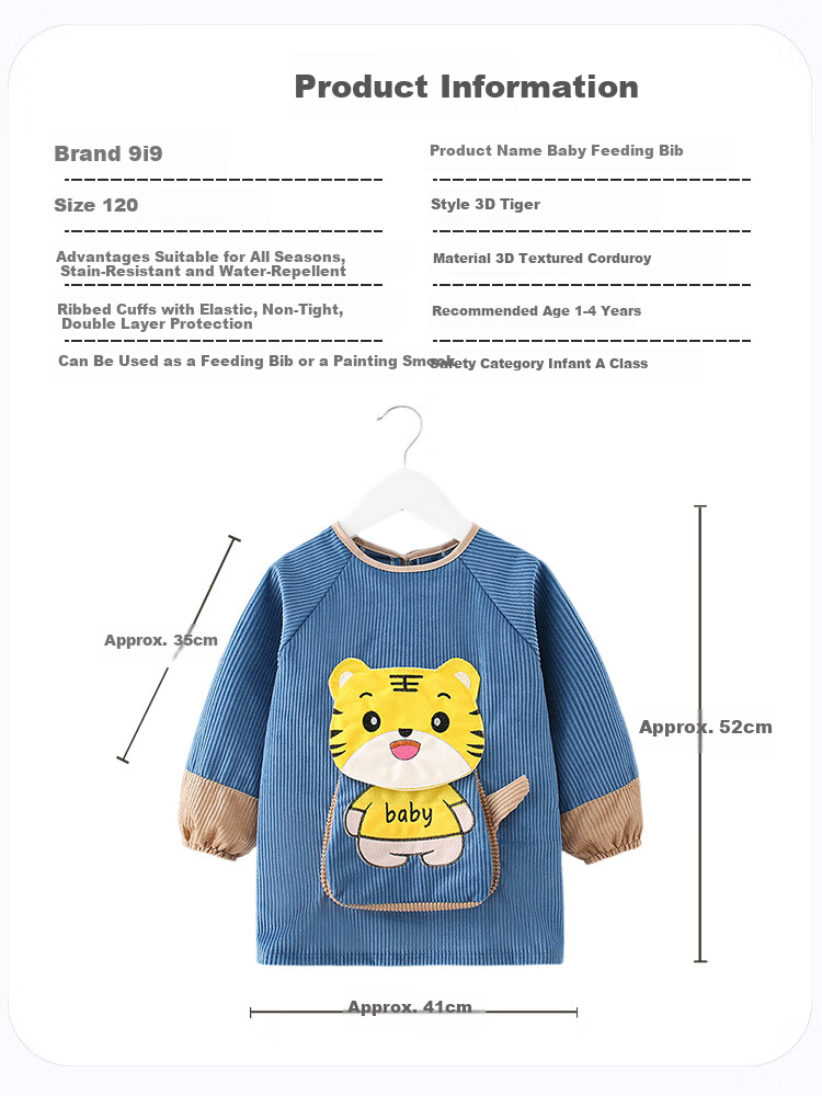 9i9 Baby Eating Bib Apron Long Sleeve Toddler Art Smock Waterproof Reversible Kids Splash-Proof Shirt A410 2