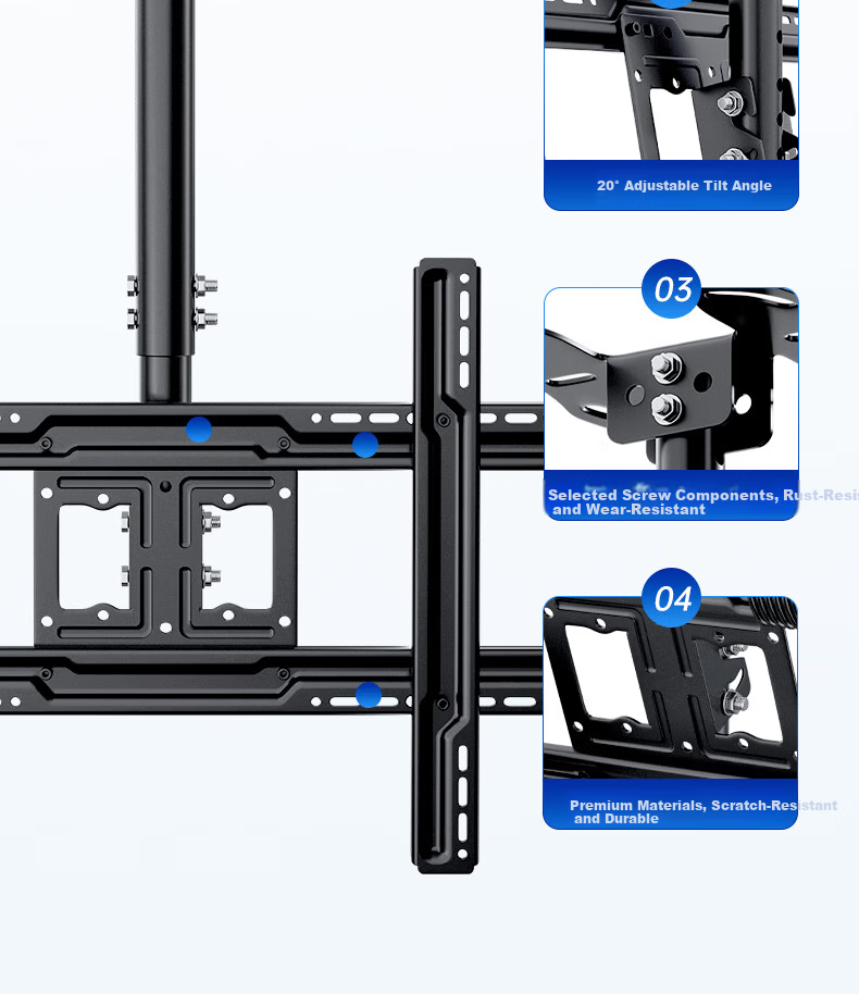 Dongpuli 2.5m 32-75 Inch TV Ceiling Mount Bracket Rotatable Adjustable Multifunctional LCD Monitor Surveillance Pole Wall Mount 14