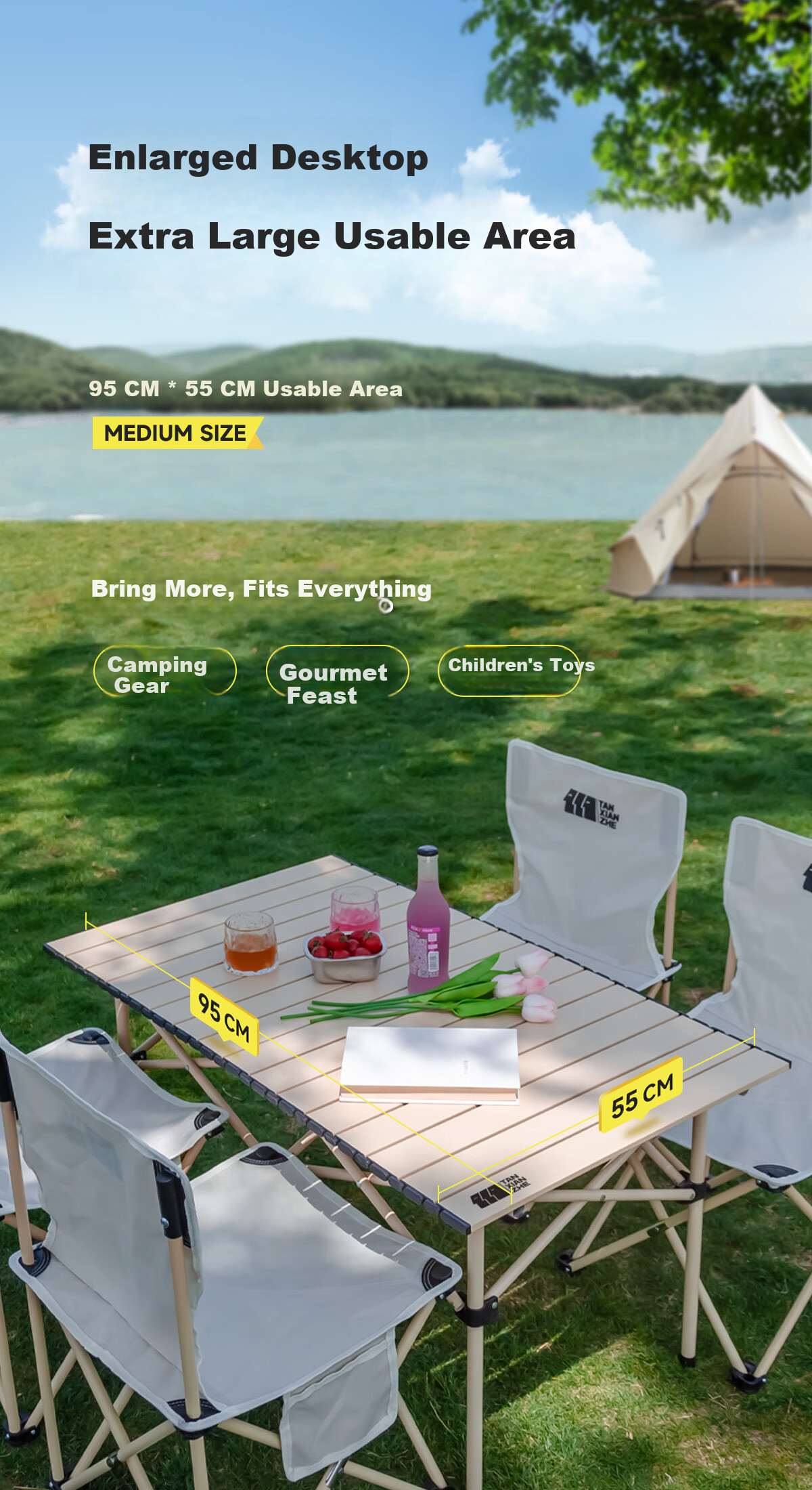 TAN XIAN ZHE Outdoor Portable Folding Table Picnic Table Park Home Long Table Camping BBQ Table 10