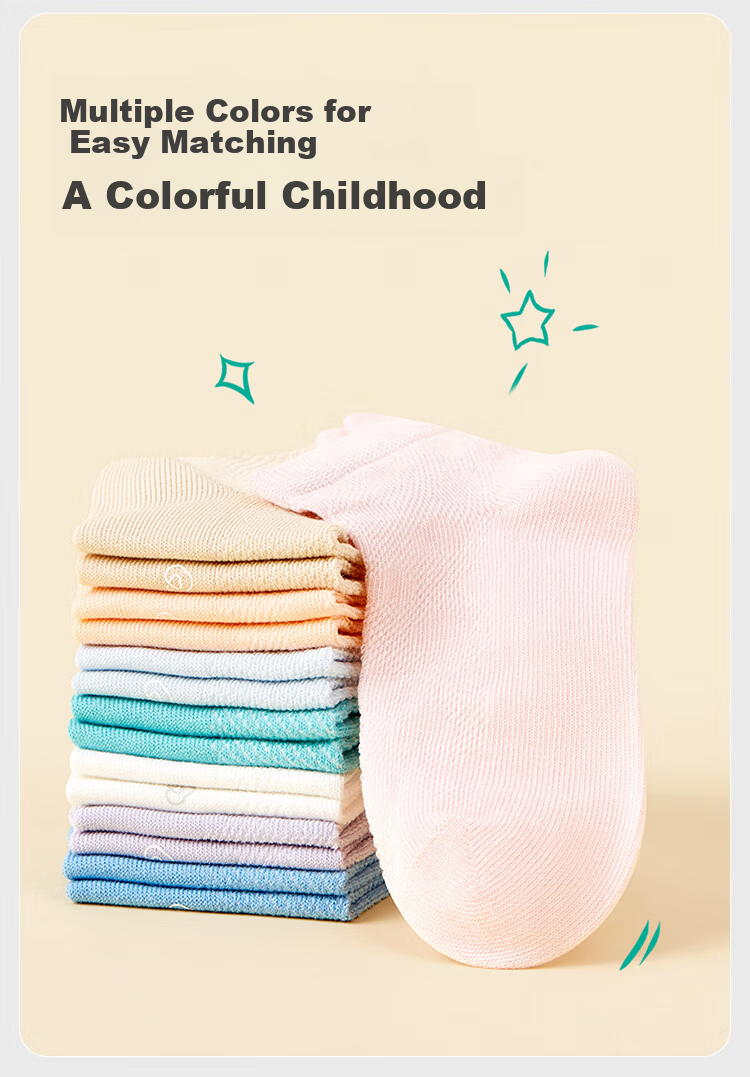 PurCotton Back-To Essential Children's Socks Seamless Socks 5A Grade Antibacterial Deodorant Sweat-Absorbing Boys Girls Socks 16 21