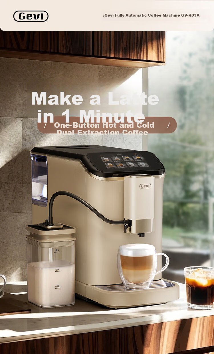 Gevi Fully Automatic Coffee Machine Home Cold and Hot Dual Extraction Grinder Integrated Small Coffee American Automatic Milk Frother Dual Heating GV-K03A Milk Coffee White Gift Choice 2