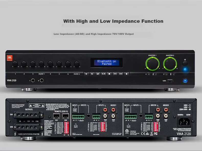 JBL VMA160 Amplifier Background Music Commercial Public Address Conference Room Store Restaurant Constant Voltage and Constant Impedance Amplifier Bluetooth USB Microphone Interface 5