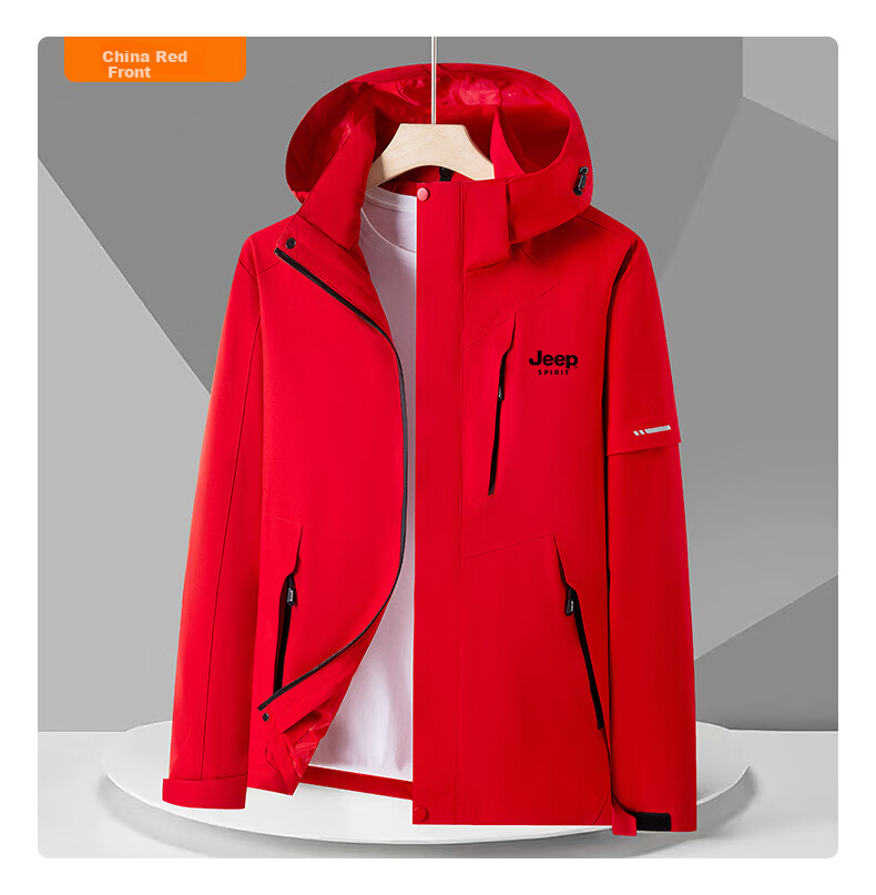 JEEP SPIRIT Men's Outdoor Windproof Hooded Jacket Warm 3-in-1 Coat Black XL 33