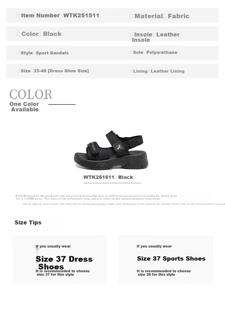 RED DRAGONFLY Women's Sandals, Summer Breathable Soft-Soled Casual Roman Thick-Soled Sports Beach Shoes WTK251511 Black Size 36 7