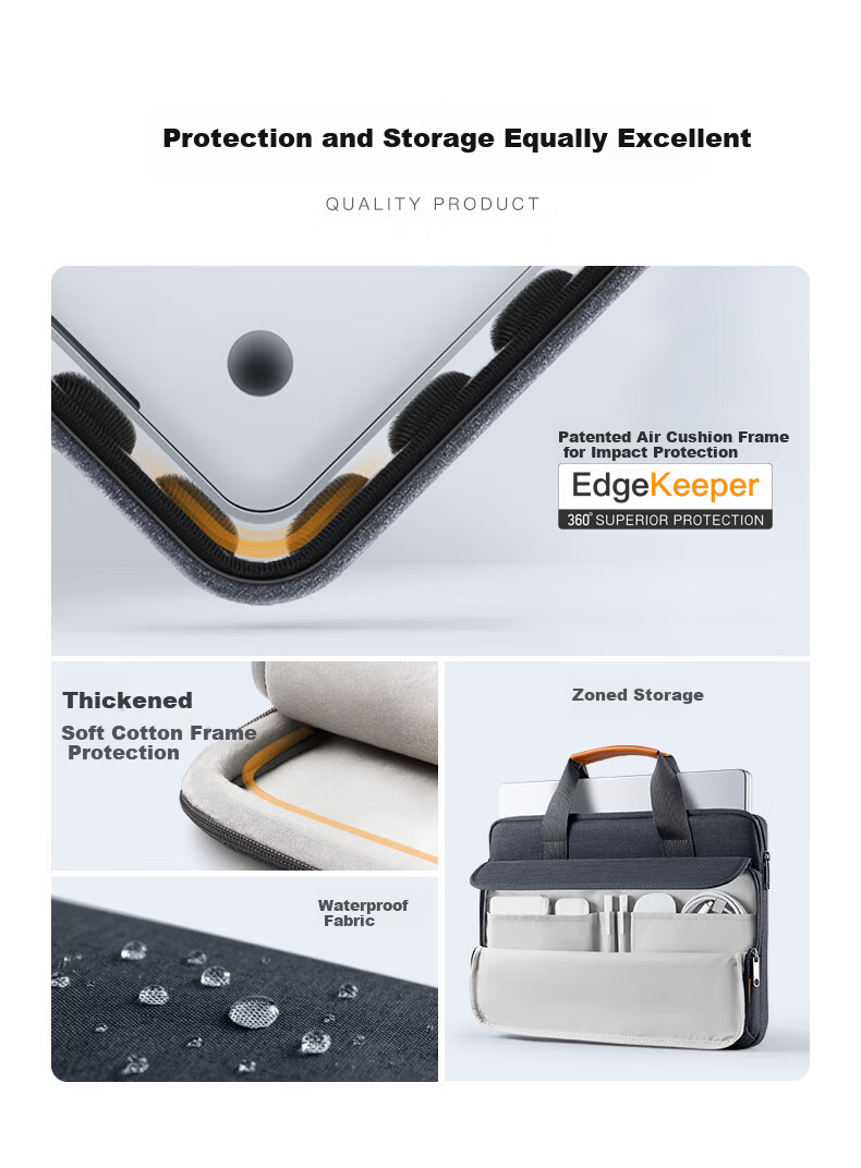 Inateck Laptop Bag Handheld Notebook Shoulder Bag for Apple Huawei Lenovo Xiaoxin Hand Carry - Gray 13.3 Inch 4