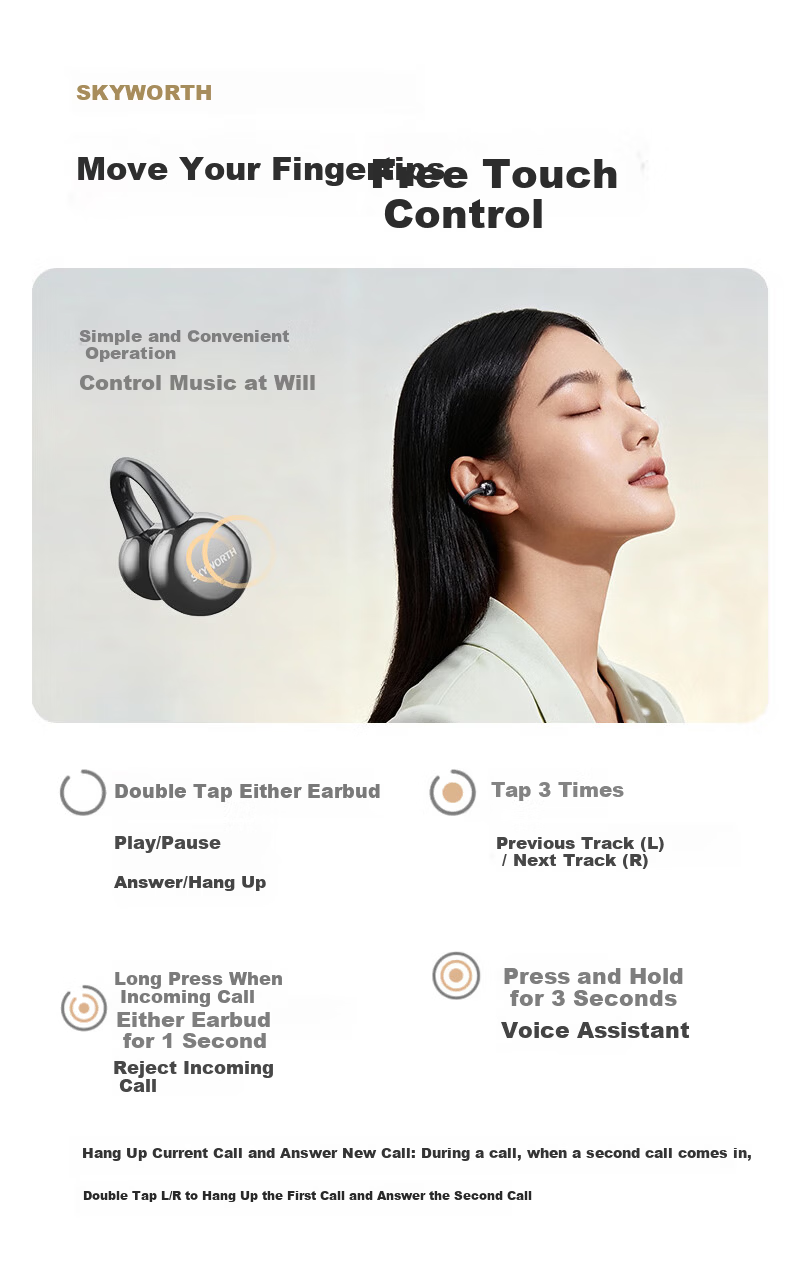 Skyworth S6 Sky Clip Aurora Black AI Version Bluetooth Clip-On Bone Conduction Open-Ear Wireless Sports Earphones New Year Gift 16