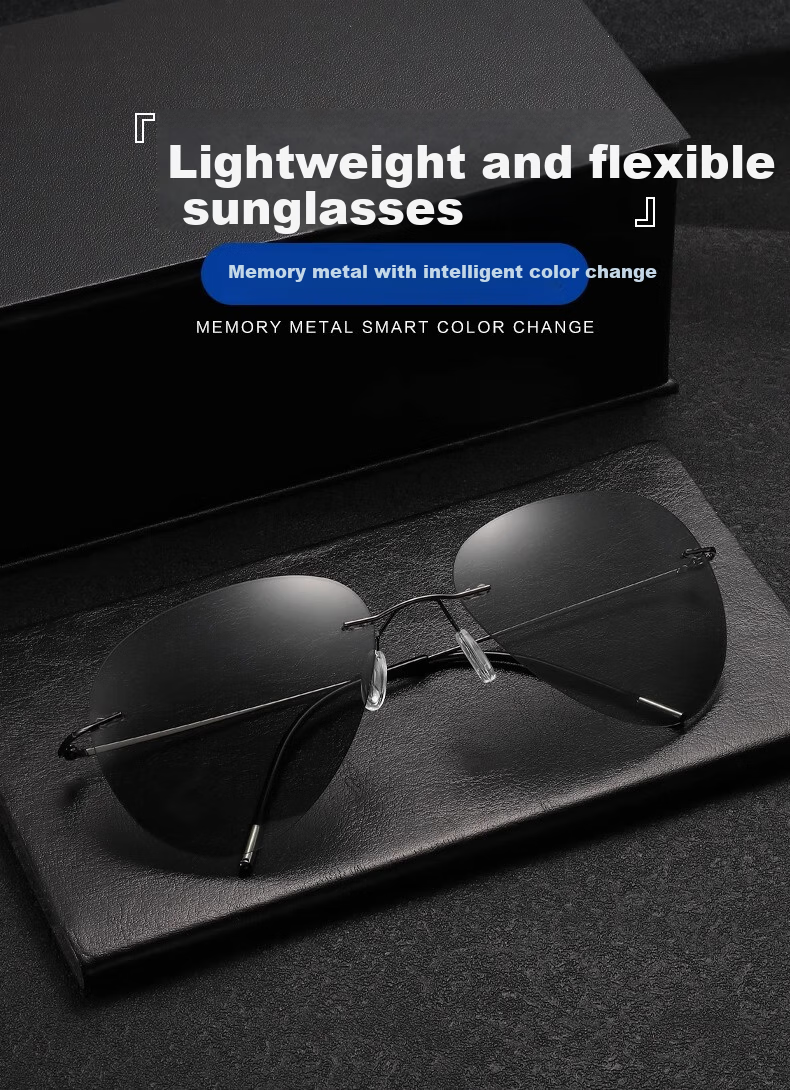 GOGOSOON Frameless Polarized Men's Driving Aviator Frog Sunglasses Ultra-Light Photochromic Sunglasses for Driving 1