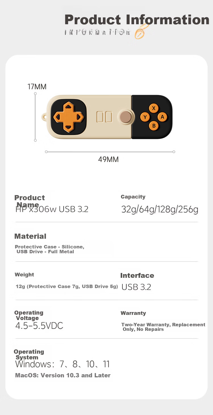 HP 32GB USB 3.2 Flash Drive Creative Game Controller USB High-Speed 220MB/s Large Capacity USB Drive for Study, Office, Bidding, Computer, and Car Use 9