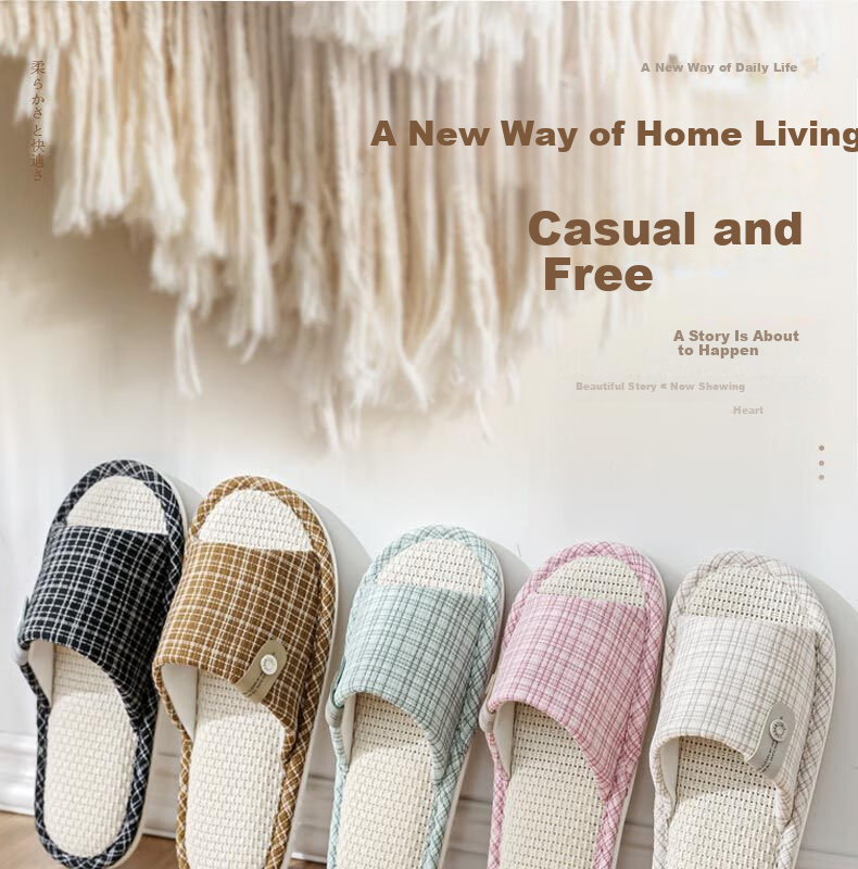 Huamei Jianbu Linen Slippers Non-Slip Couple Home Indoor Soft Sole Cotton Linen Floor Slippers HM6130 Brown Size 40-41 1