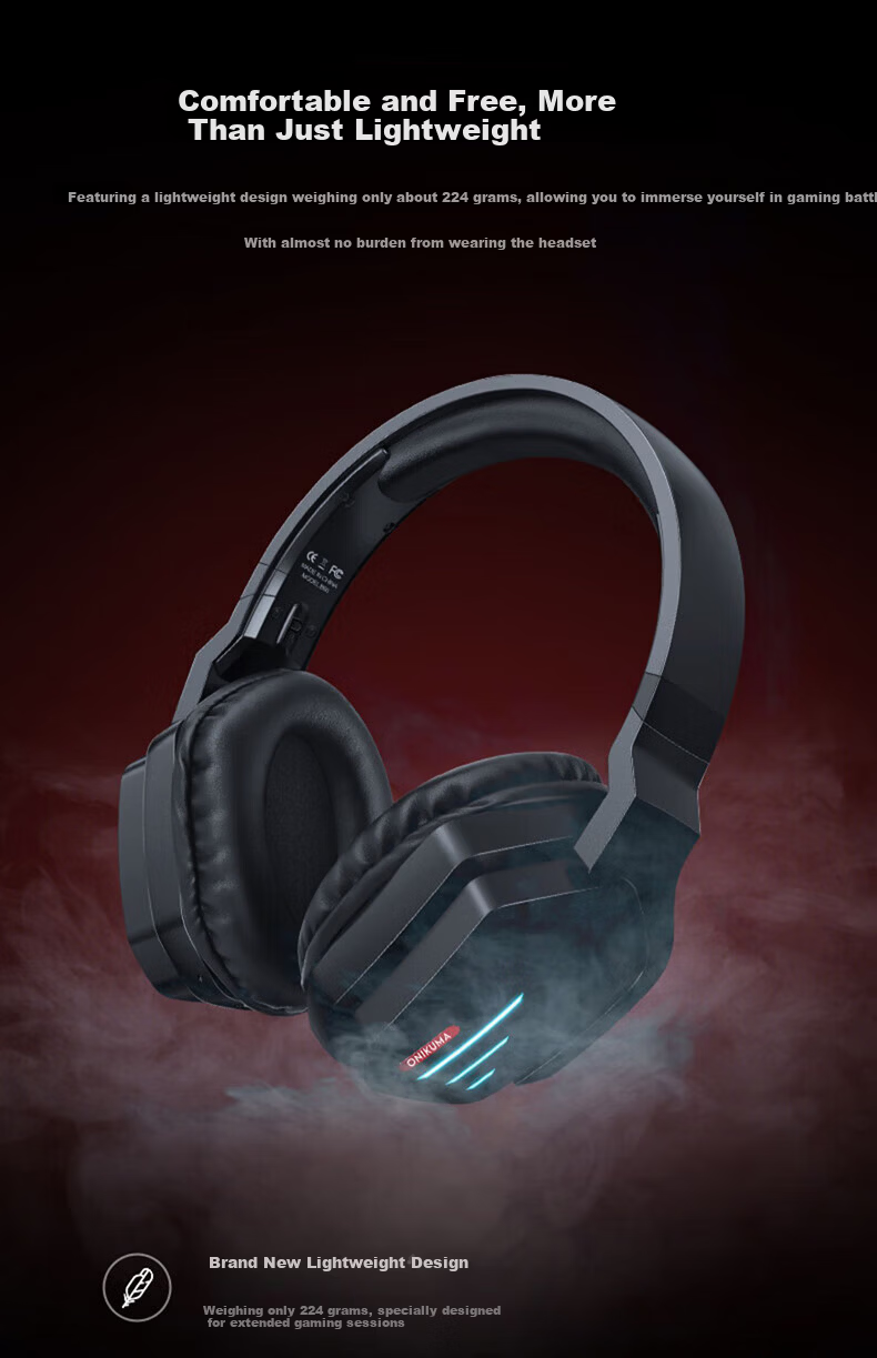 ONIKUMA Wireless Bluetooth Headphones Over-Ear Stereo Sound Cool Gaming Headset Noise Cancelling Long Battery Life Music Sports Phone Tablet Universal Comfortable Wearable Microphone Birthday Gift 8