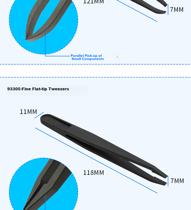 Mashifu Anti-Static Plastic Tweezers 8-Piece Set Black Non-Slip Precision Carbon Fiber Tweezers Kit with 8 Sizes 13