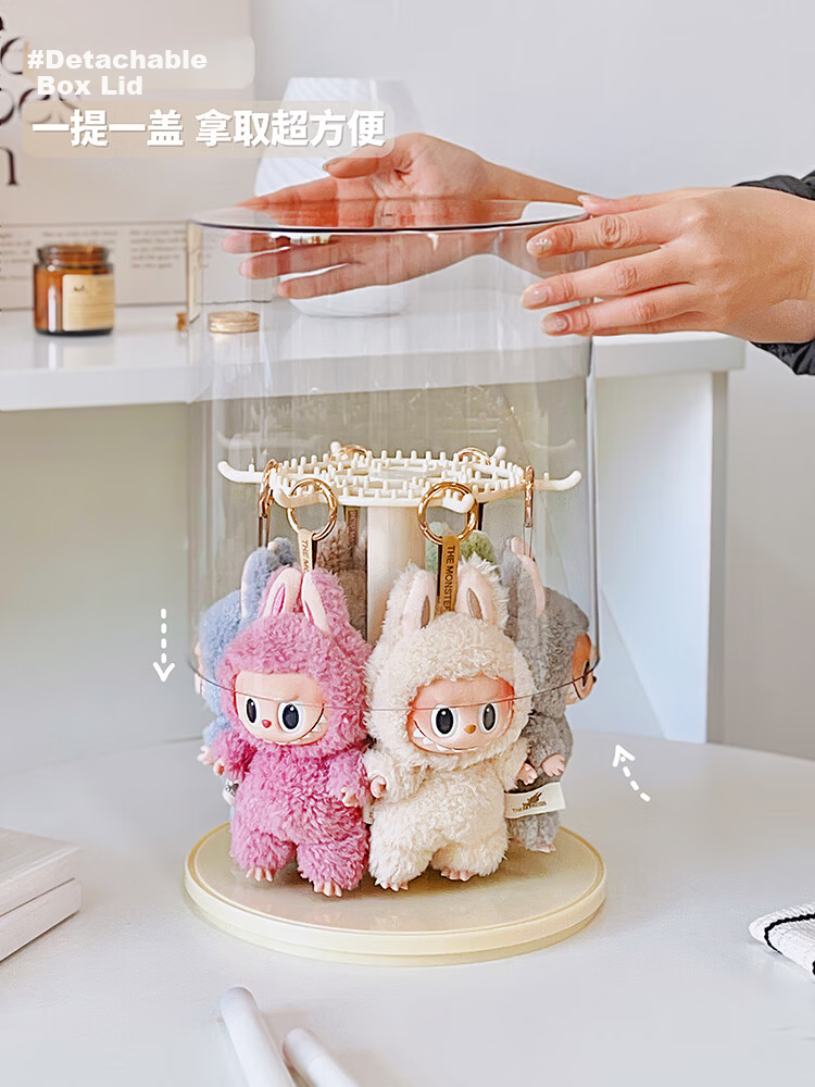 MESHD Labubu Hanging Display Box Rotating Transparent Labubu Plush Doll Figurine Blind Box Storage Display Stand 3