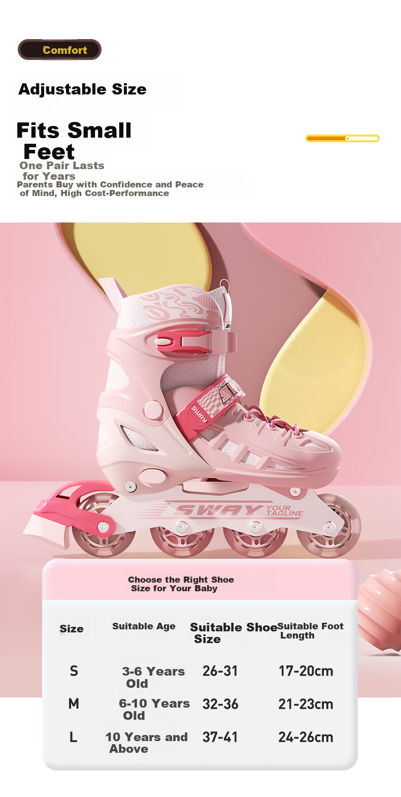 SWAY Adjustable Size Inline Skates for Kids Beginners Boys Girls Professional Adult Roller Skates 5