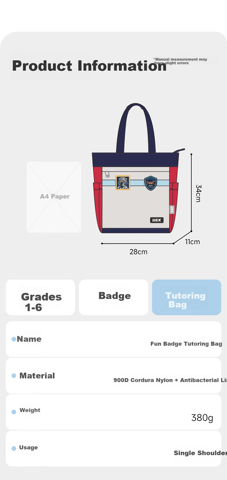 UEK Elementary Student Tutoring Bag Portable Kids Handbag Cute Study Bag Crossbody Art Bag Princess Pink 14