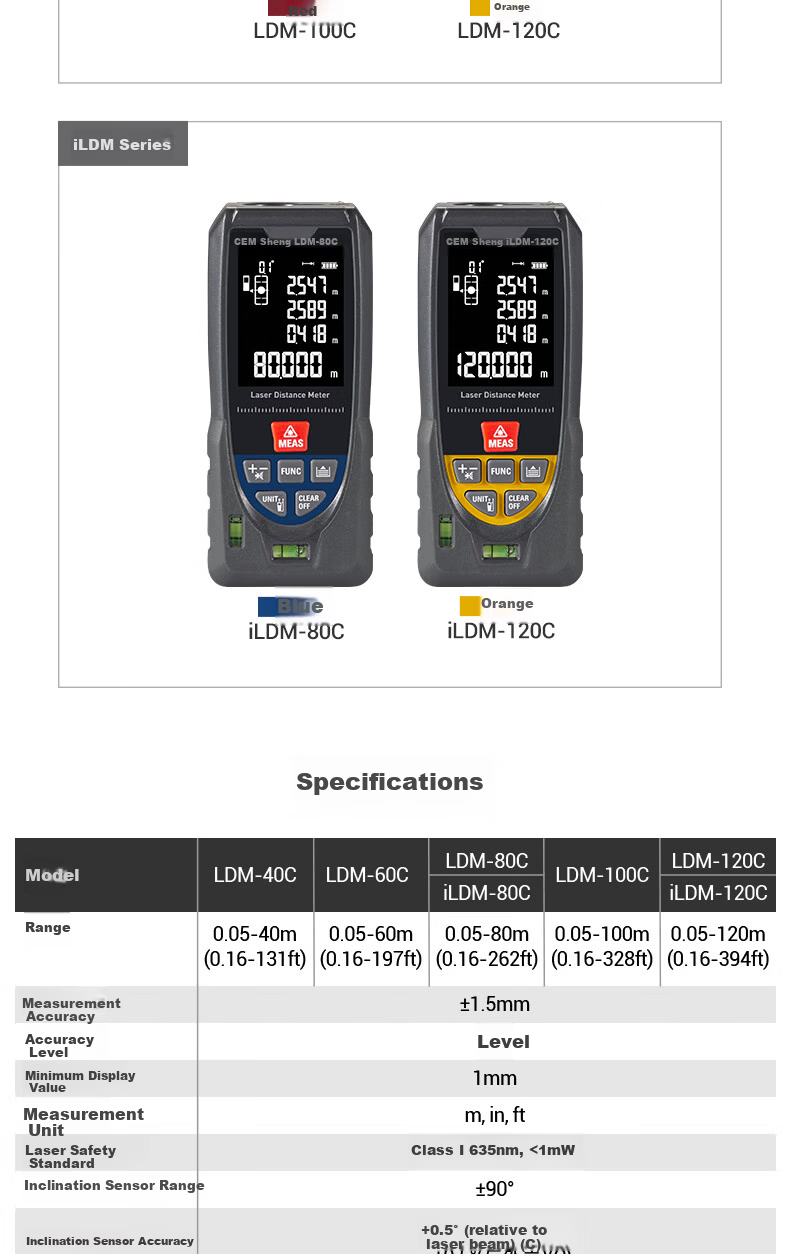 CEM LDM-80C Laser Distance Meter, High-Precision Laser Infrared Room Measuring Device, Electronic Ruler with Voice Playback, USB Direct Charging, 80 Meters Range 13