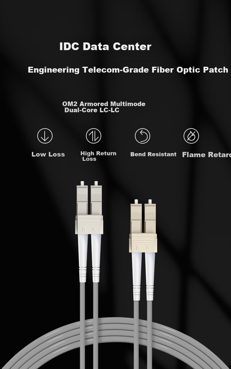 BYNET Telecom Grade Armored Fiber Optic Patch Cable LC-LC Multimode Duplex Double Core Tensile Compression Resistant Rodent-Proof Low Smoke Halogen-Free Eco-Friendly Network Fiber Optic Cable 1 Meter 1