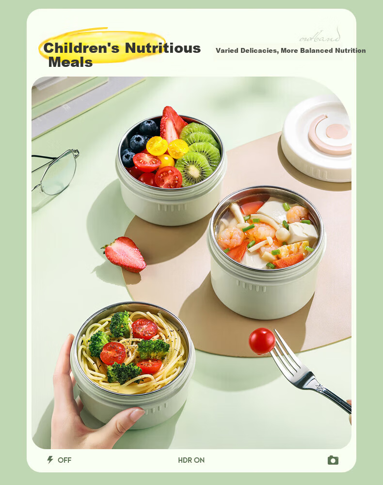 SUPOR 316L Stainless Steel Lunch Box Pot Two-Piece Set with Basil Green Lunch Bag for Students and Office Workers Outdoor Bento Box 18