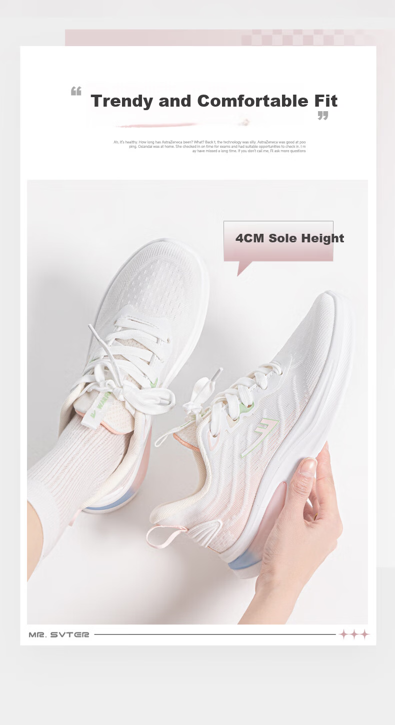 Warrior Official Women's Casual Shoes 2026 Summer Breathable Sports Shoes New High-Height Comfortable Running Shoes White Pink Size 39 3