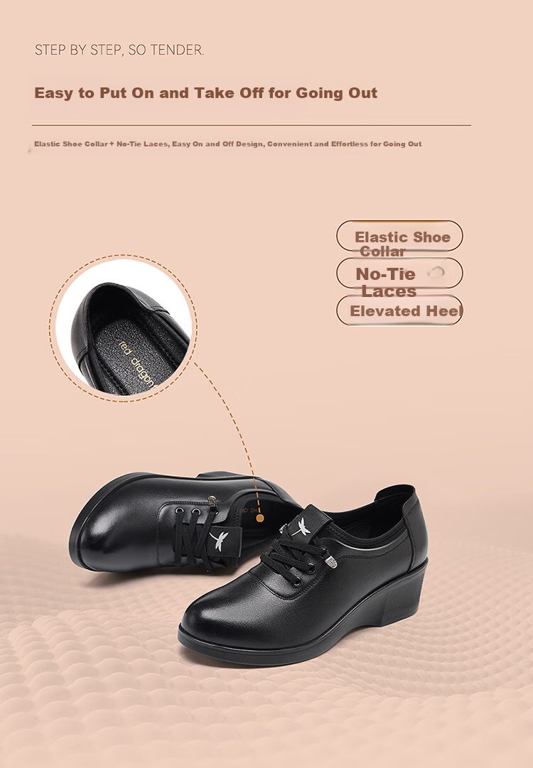 Red Dragonfly Women's Small Leather Shoes Autumn Cowhide Breathable Flats Versatile Soft Sole Work Shoes WTB352111 Black Size 39 5