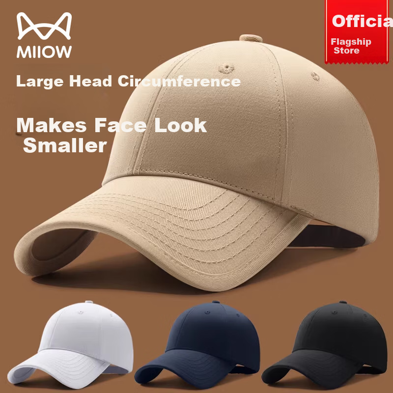 Miiow Men's Hard Top Baseball Cap Large Size Deep Fit Men's Duckbill Sun Hat Khaki