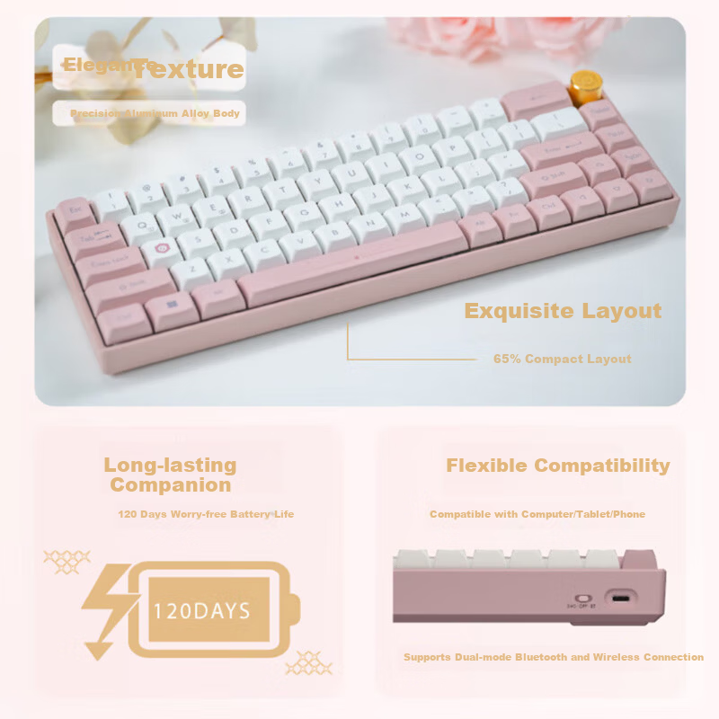 ASUS A-Dou Scented Mechanical Keyboard Bluetooth Wireless Dual-Mode Gaming Keyboard Aluminum Alloy Body PBT Dye-Sub Keycaps 24K Gold-Plated Scented Knob Miracle Garden