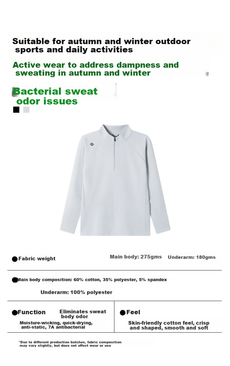 JD Jingzao Men's Spring Half-Zip Long Sleeve T-Shirt Quick-Dry Sweatshirt Base Layer Fitness Training Shirt Gray S 5