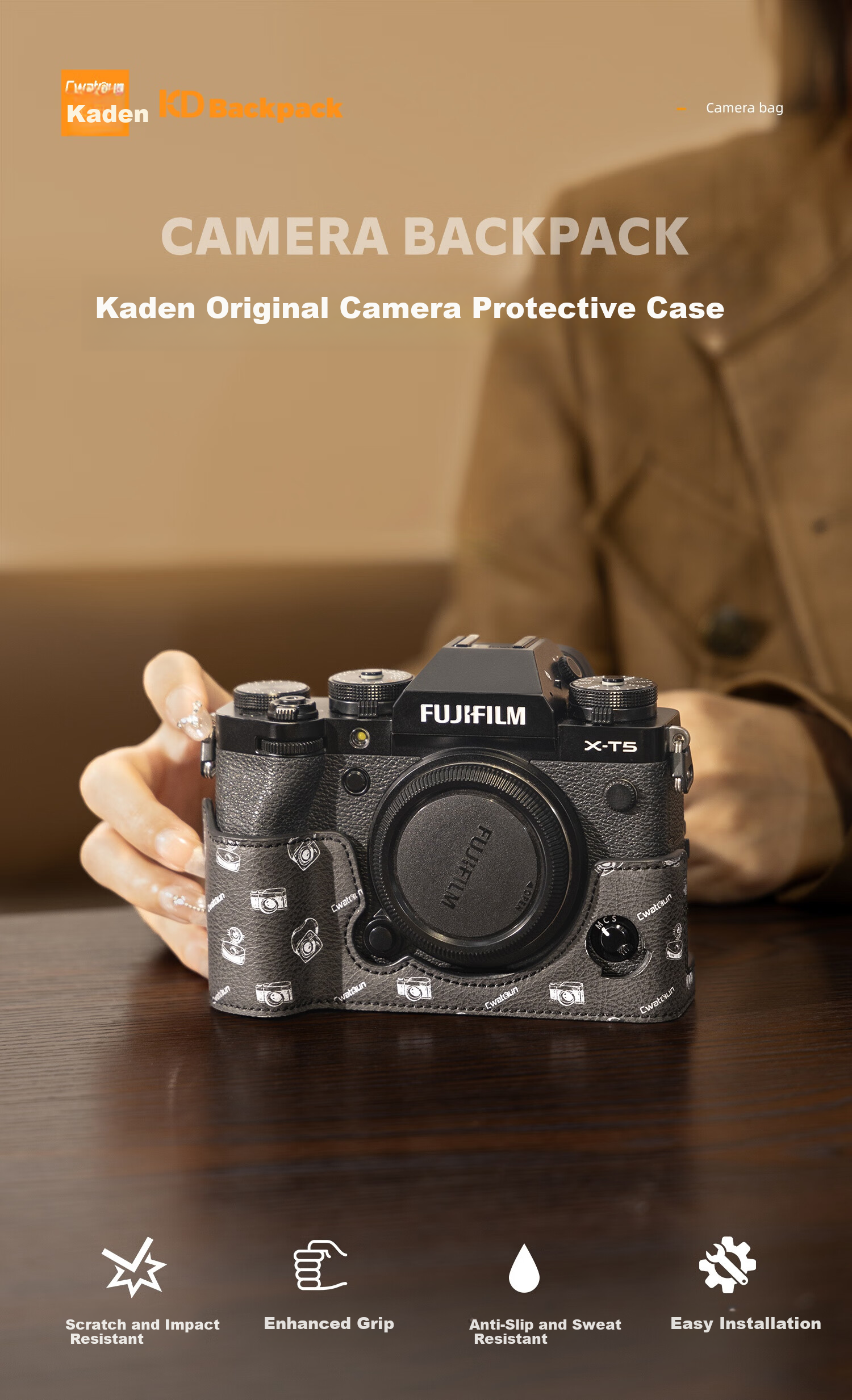 CWATCUN Kaden Fuji XT50 Camera Protective Case Leather Cover Base for XT4 XT5 XT10 XT20 XT30 V100 Mirrorless Camera Base Protective Shell 1