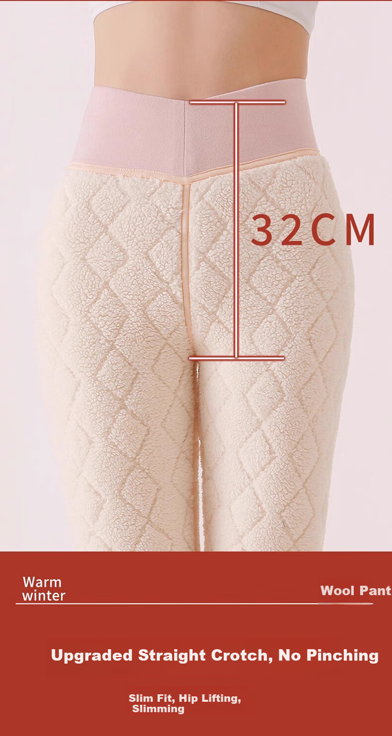 Borui Women's Wool Thermal Pants High Waist Autumn Winter Fleece Lined Thickened Leggings Extra Thick Lamb Wool Cotton Pants Northeast Style 13