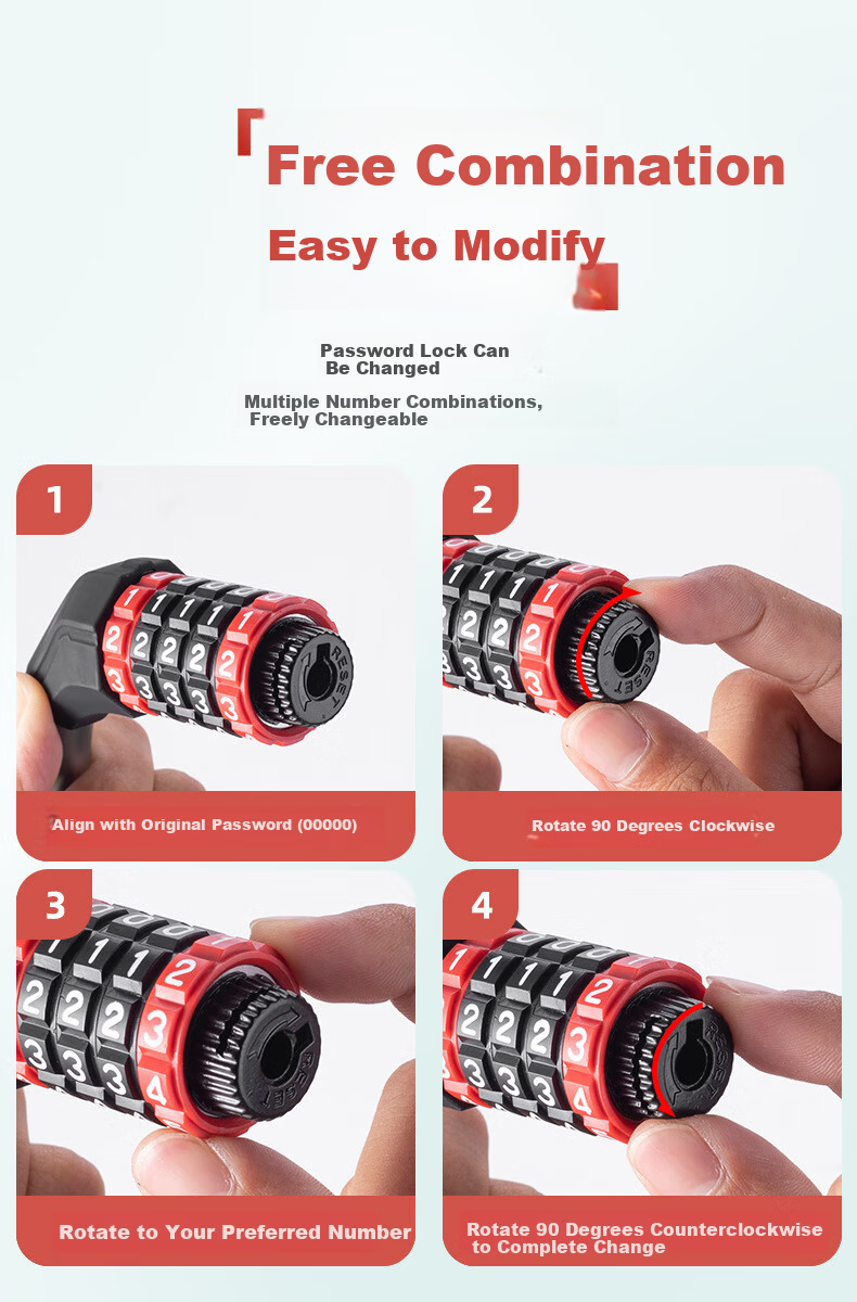 ROCKBROS Bicycle Anti-Theft Combination Lock Mountain Bike Portable Electric Vehicle Lock Cycling Accessories Model 507 Length Approx. 120cm 9