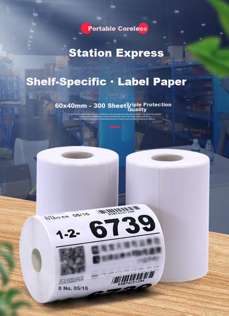 Jaylen 60x40mm 300 Sheets/Roll 50 Rolls Waterproof Thermal Label Stickers for Express Delivery, Takeout, Milk Tea, Clothing, Supermarket, Electronic Scale Barcode Adhesive Thermal Printing Paper 1