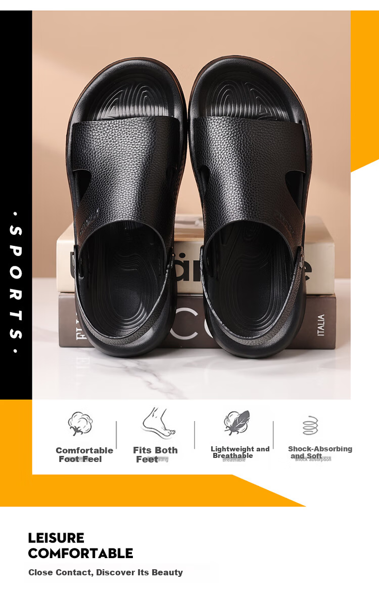 Aokang Summer New Thick-Soled Sandals, Cowhide Soft Sole Casual Beach Shoes Slippers, Brown, Size 44 6