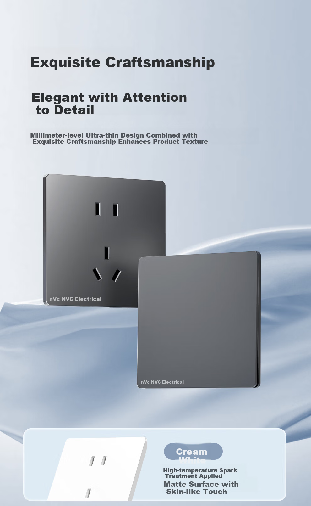 NVC Lighting Electrical Switch Socket Three-Hole 16A Socket Air Conditioner Socket 86-Type Ultra-Thin Panel N29 Misty Gray 16