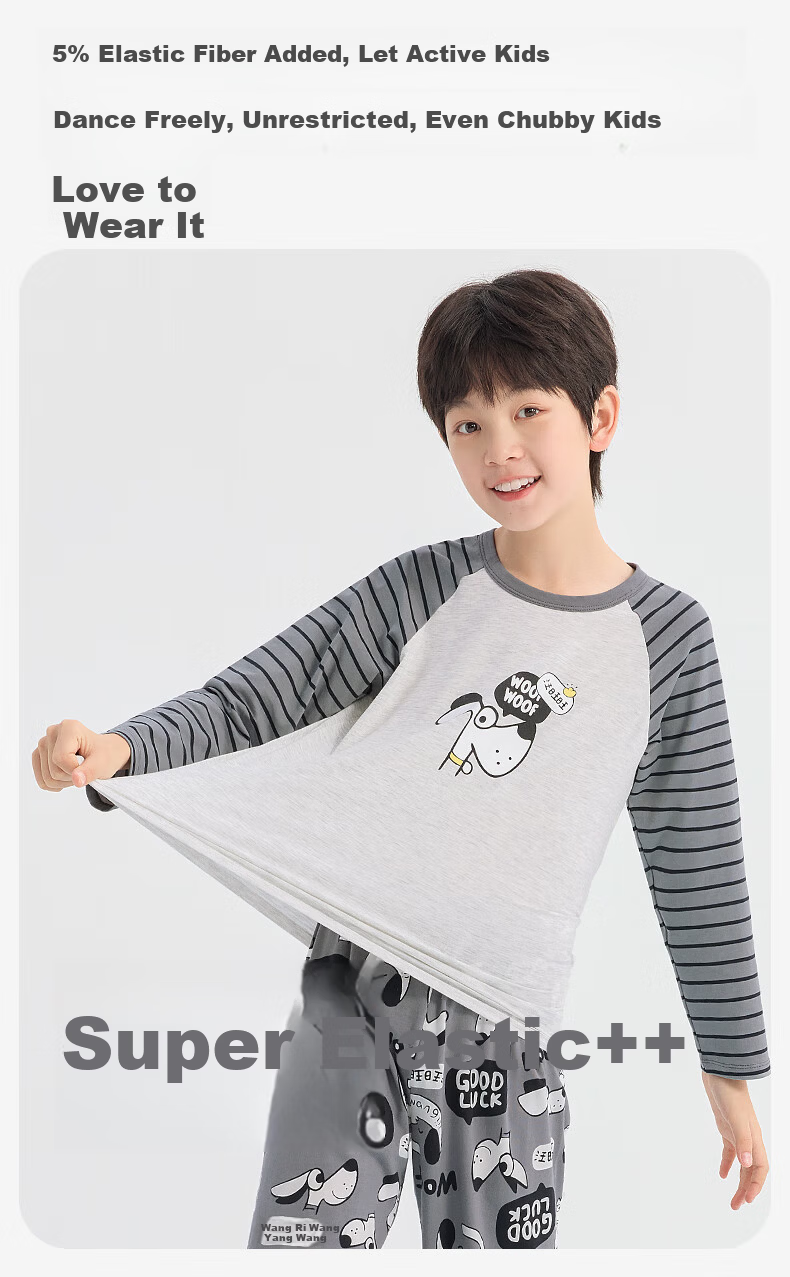 Jiusuiban Children's Pajamas Boys Baby A-Class Long Sleeve Long Pants High Elastic Comfortable Skin-Friendly Cotton Homewear Set 7